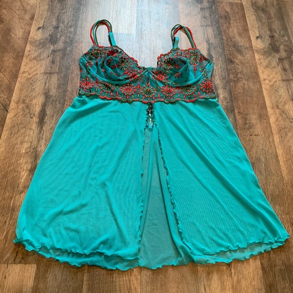 VS Vintage Y2K Pink Label Moroccan Embroidered Bohemian Crystal Babydoll & Panty - Picture 7 of 15